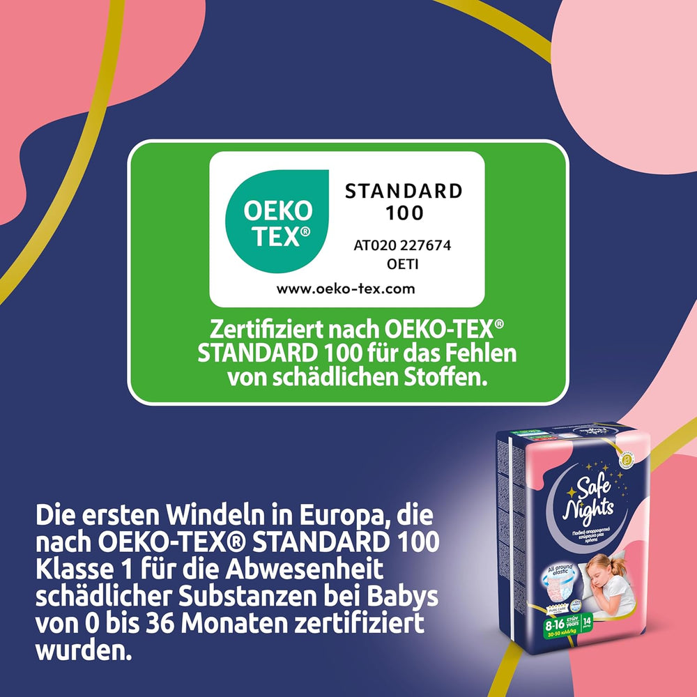 Safe Nights Girl, saugfähige Nachtwäsche für Mädchen von 8–16 Jahren (30–50 kg), 14er-Pack