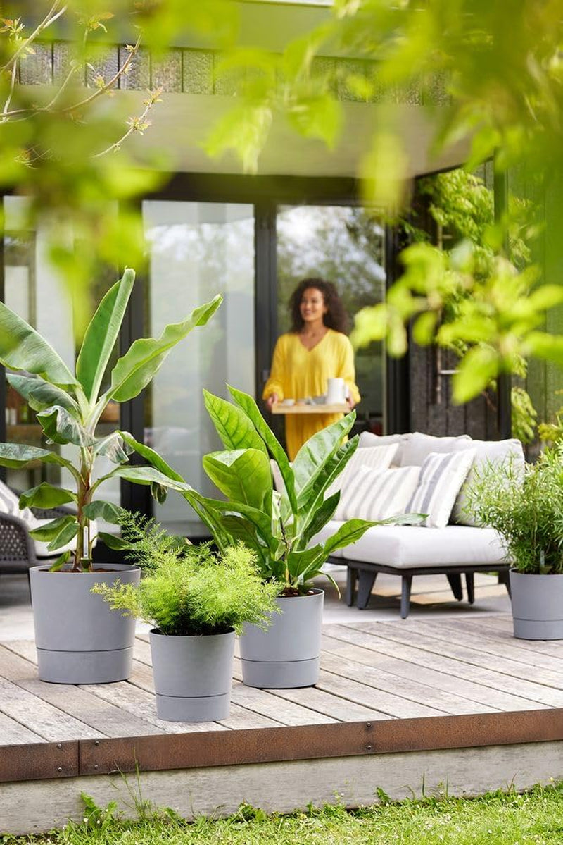 Ghiveci elho Greensense Aqua Care Round 35 cu rezervor de apă integrat - pentru interior și exterior - 100% plastic reciclat - Ø 34,5 x H 34,1 cm - Gri/Beton deschis