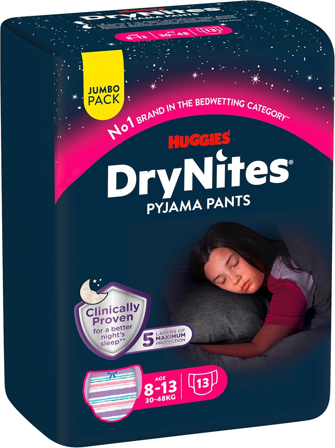 Huggies DryNites Windeln gegen Bettnässen bei Nacht für Jungen von 13 bis etwa 8–13 Jahren (30–48 kg), 33-teilige (3 x 11) Jumbo-Monatspackung, XL-Windelhöschen, Vazba-Badeprodukte