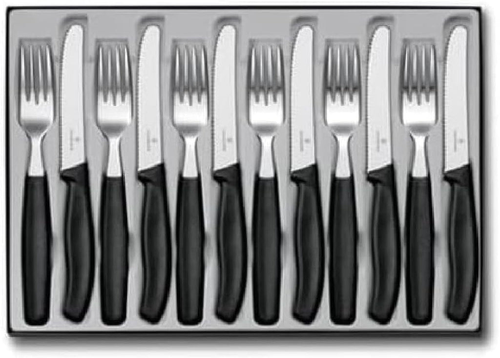 Victorinox Swiss Classic, Profi Tafelbesteck, 12-Teilig, Extra Scharfe Klinge, Wellenschliff, 11 Cm, Rostfreier Stahl, Schwarz Bucatarie Naty Shop