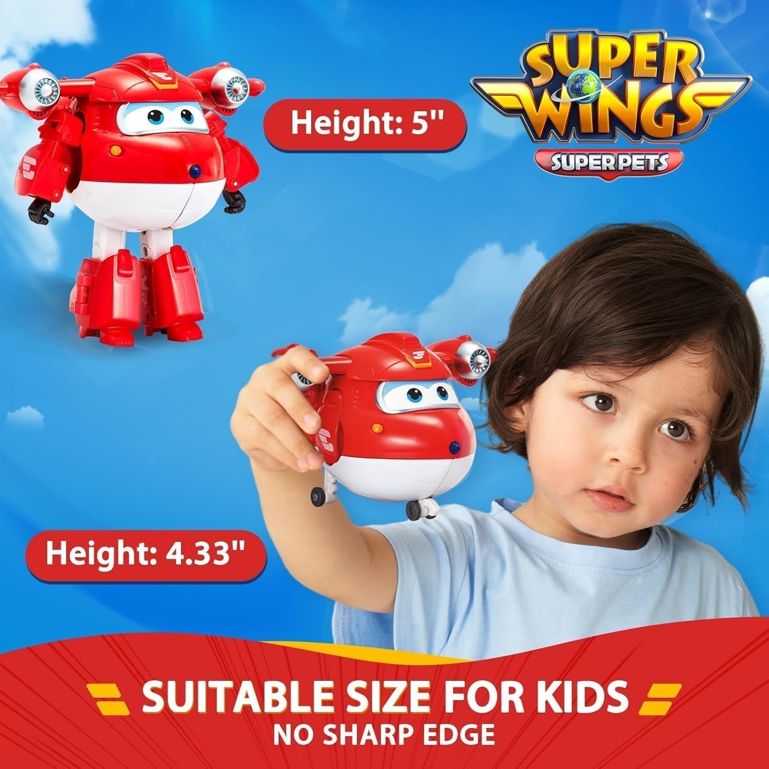 Auldey EU740283 Super Wings Transformer Figur JETT Supercharge 12 cm, farbige Actionfiguren Naty Shop