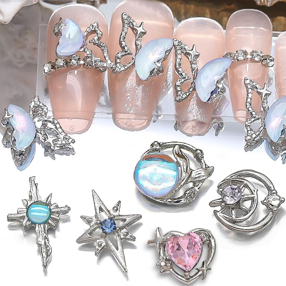 16 Stile Luxus Mond Stern Nagel Charms 3D Nail Charms Y2K Legierung Strasssteine Bogen Schmetterling Nagel Schmuck Metall Nail Art Charms Nägel Glitzersteine Nailart Rhinestones Nageldesign Zubehör