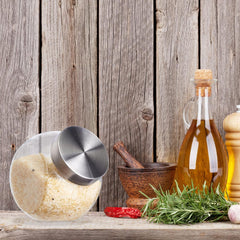 Borcane de bomboane Relaxdays, set de 4, 1,5 l, borcane de depozitare pentru dulciuri, alimente, bar de bomboane, capac din oțel inoxidabil, clar, transparent argintiu Cutii depozitare alimente Naty Shop