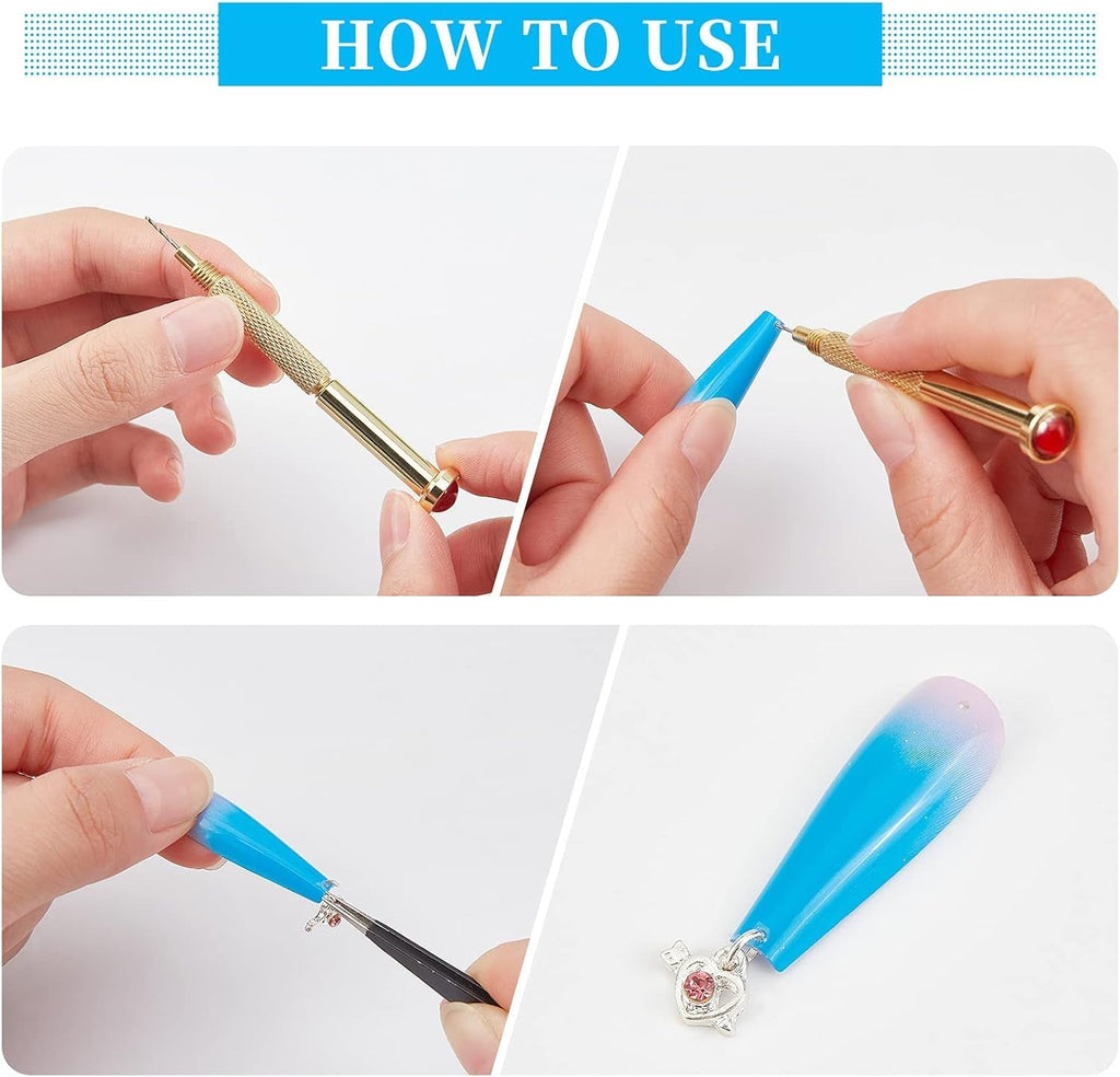 OLYCRAFT 24Pcs Nagelschmuck Ringe Dangle Nail Art Zubehör Mit Nagelpiercing Tool Nagelbohrer Manueller Bohrer Aus Legierung Für Tipps, Acryl, Gele Und Dekorationen