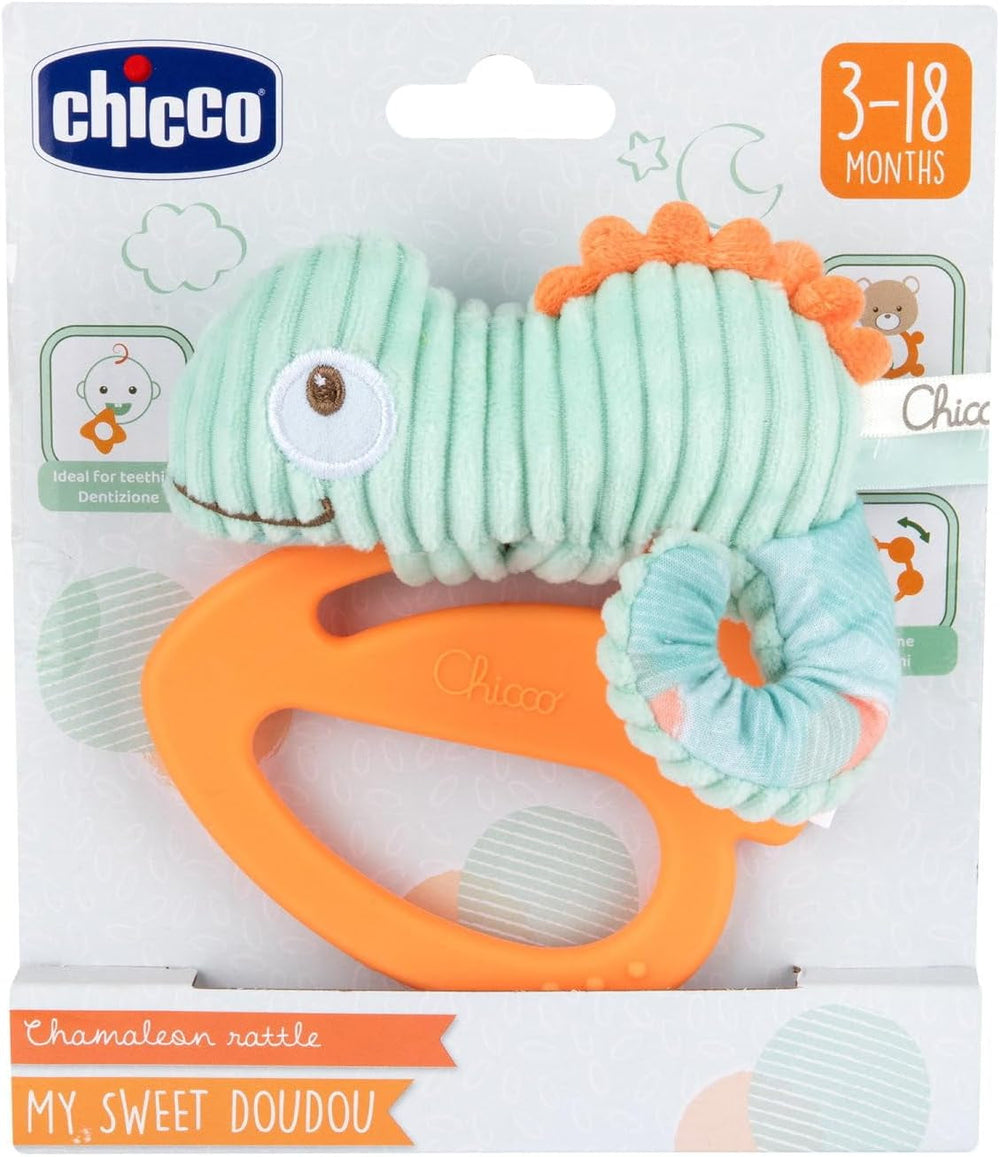 Jucărie Chicco My Sweet Doudou Chameleon, fabricată din țesături de înaltă calitate, inel din plastic moale, calmant în perioada de dentiție, jucărie pentru copii, 3-18 luni Jucarii Bebe Naty Shop