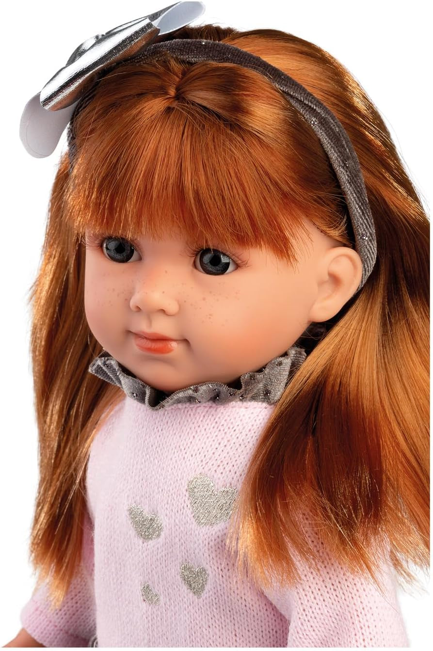 Llorens 1053551 Puppe Nicole, mit roten Haaren und blauen Augen, Modepuppe mit weichem Körper, inkl. trendiges Outfit und Hairreif, 35 cm