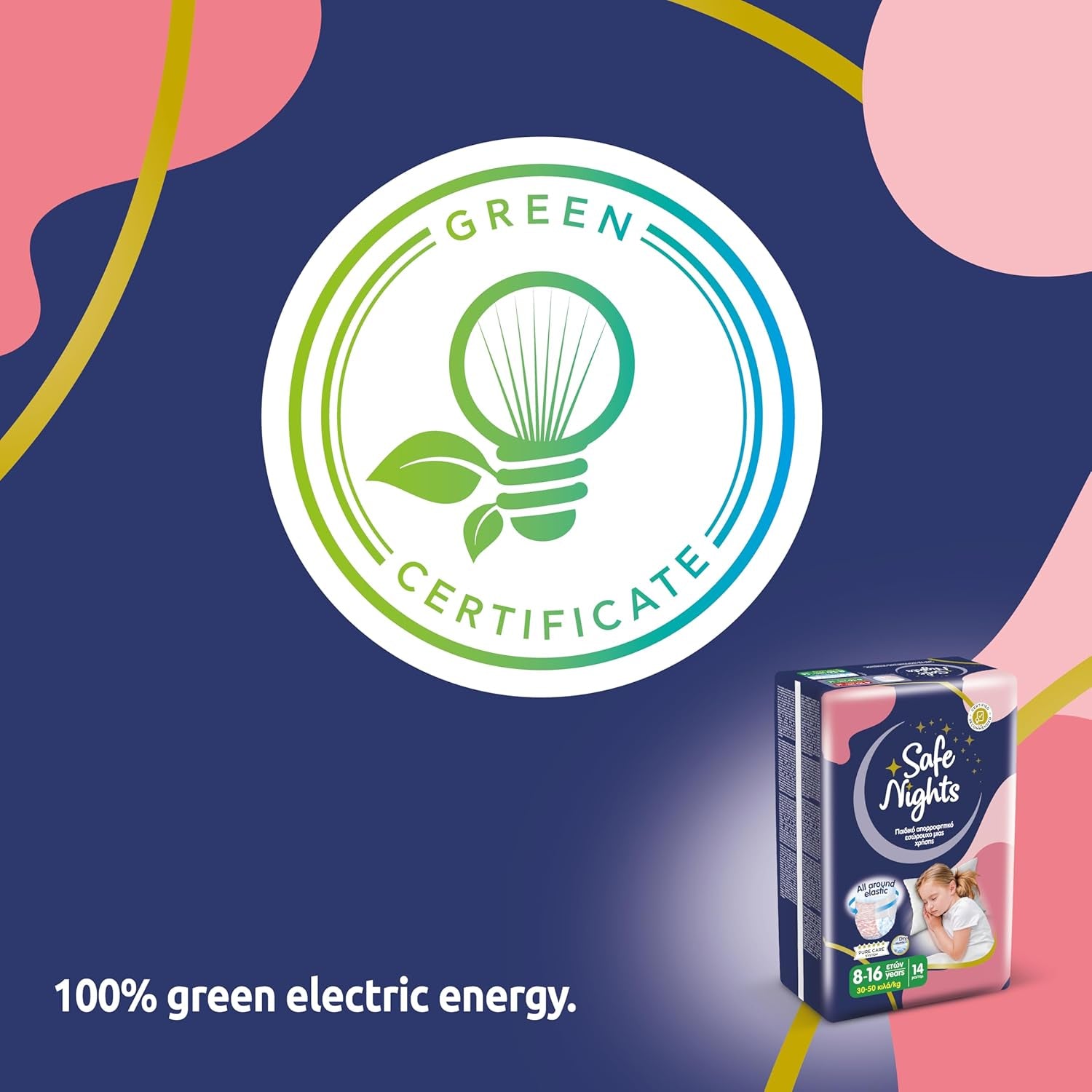 Safe Nights Girl, saugfähige Nachtwäsche für Mädchen von 8–16 Jahren (30–50 kg), 14er-Pack