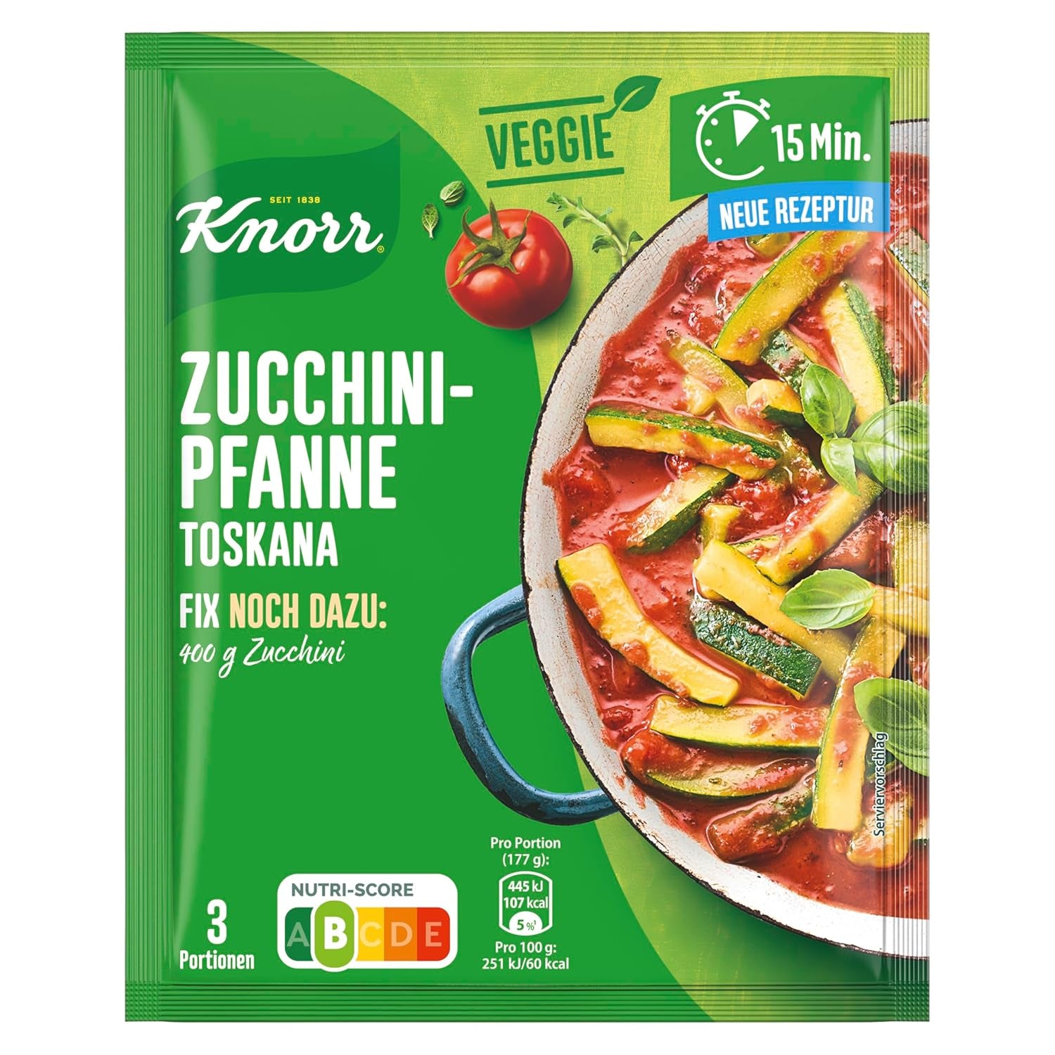 Knorr Fix Veggie Würzmischung Zucchini-Pfanne Toskana mit Gemüse für ein leckeres Gericht ohne geschmacksverstärkende Zusatzstoffe 3 Portionen