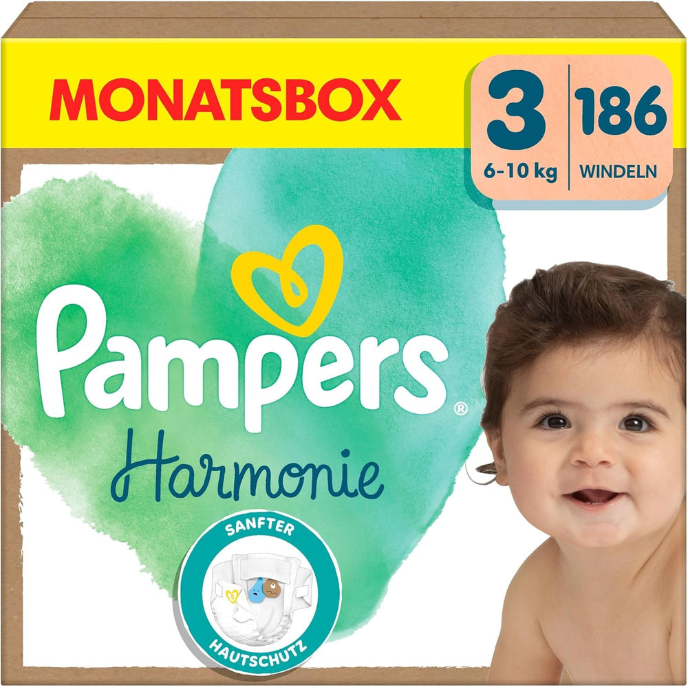 Pampers Harmony Windeln Größe 1, 180 Windeln, 2kg-5kg, sanfter Hautschutz mit 100% Pampers-Schutz