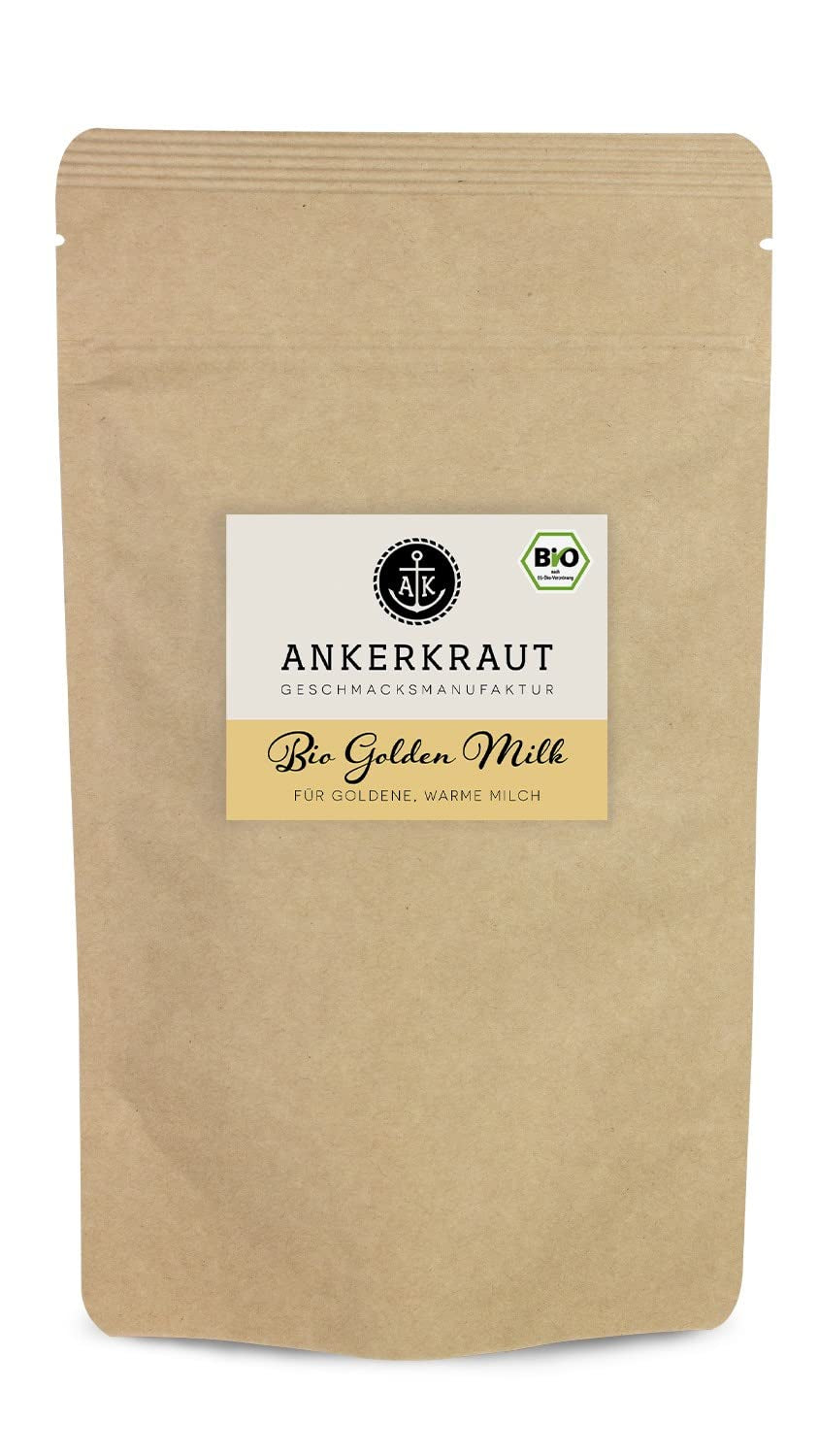 Ankerkraut Bio Golden Milk, Gewürz für goldene Milch, mit Kurkuma, Zimt und Ingwer, 75 g im Korkglas