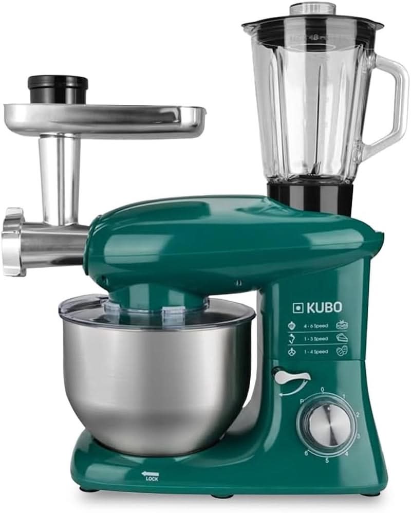Küchenmaschine - 7 Zubehörteile: Mixbecher, Fleischwolf, Große Schüssel, Schutzdeckel, Schneebesen, Mixer Und Netmaschine - Farbe: Grün - Fassungsvermögen: 6 Liter Mutter und Kind Naty Shop