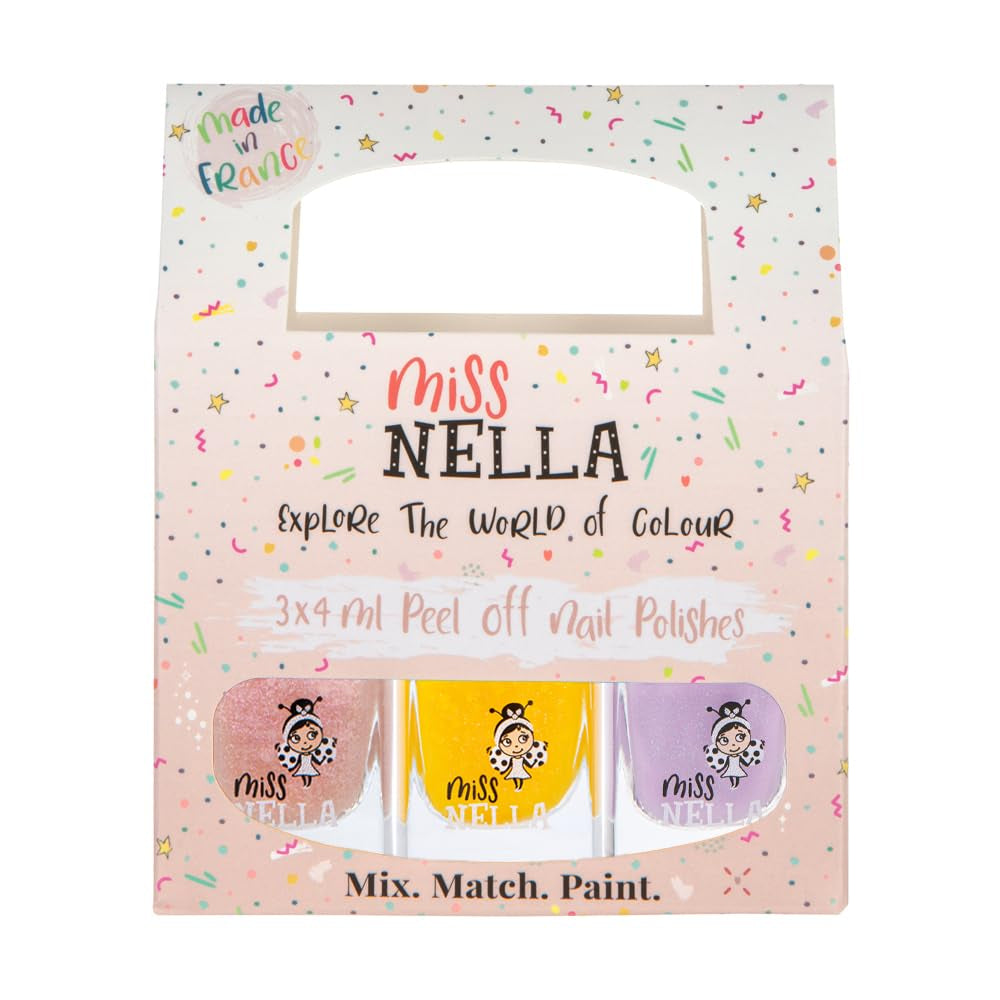 Miss Nella Magic Collection 4-teiliges Glitzer-Nagellack-Set: Rosa, Rot, Gold und Blau, spezieller entfernbarer Nagellack für Kinder, ungiftig, auf Wasserbasis, geruchlos