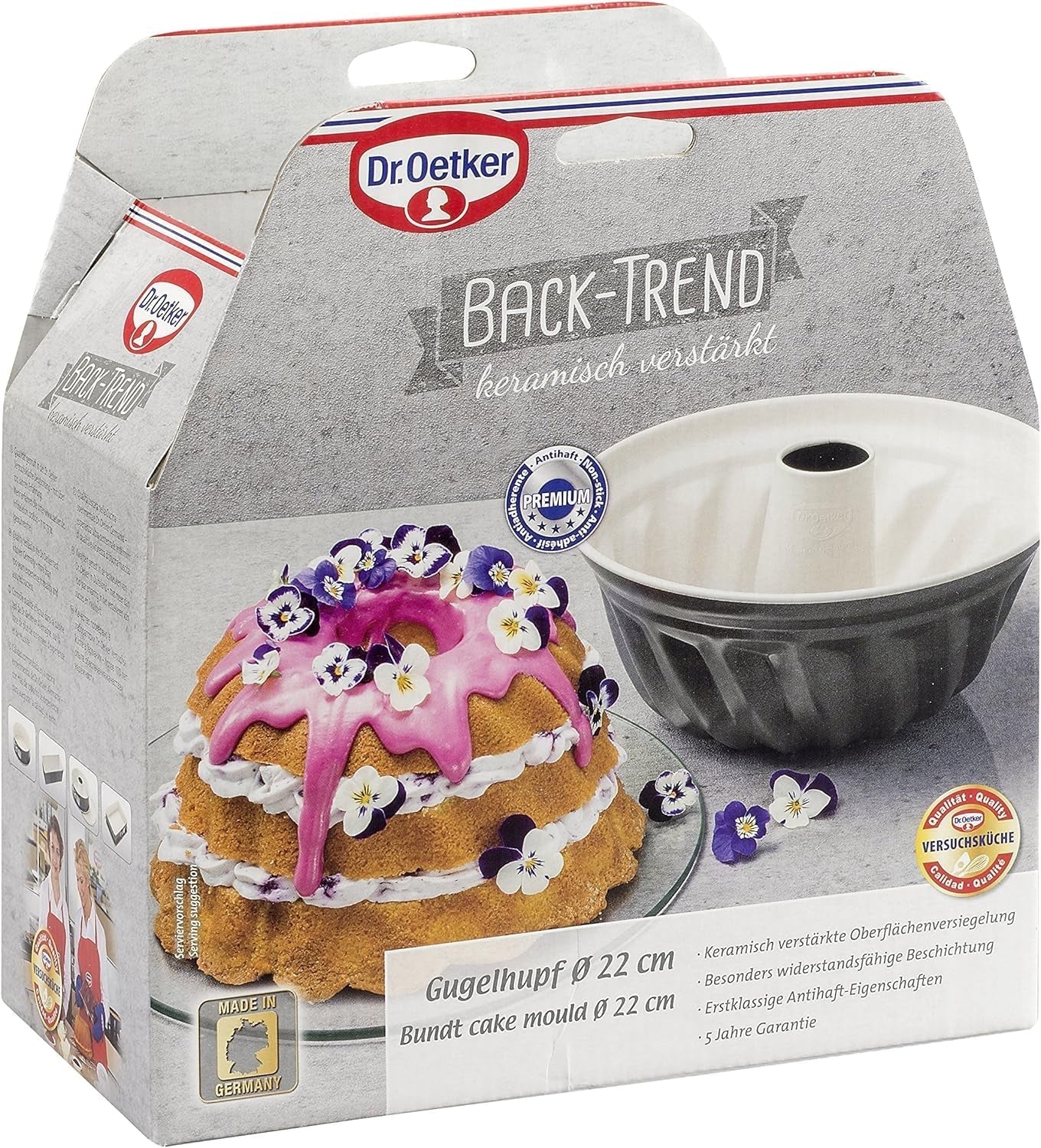 Dr. Oetker Gugelhupfform Ø 22 Cm BACK-TREND, Backform Für Gugelhupf, Runde Bundform Aus Stahl Mit Keramisch Verstärkter Antihaft-Beschichtung (Farbe: Creme/Anthrazit), Menge: 1 Stück Formen und Bleche zum Backen Naty Shop