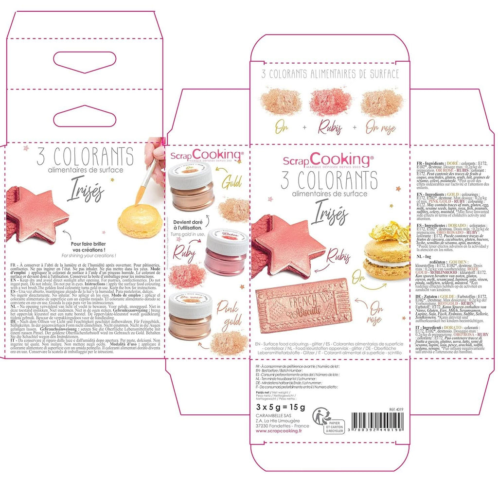 ScrapCooking, Set 3 coloranti alimentari, Auriu, Roz-Auriu si Ruby, nuante metalice, 3 x 5 grame Naty Shop