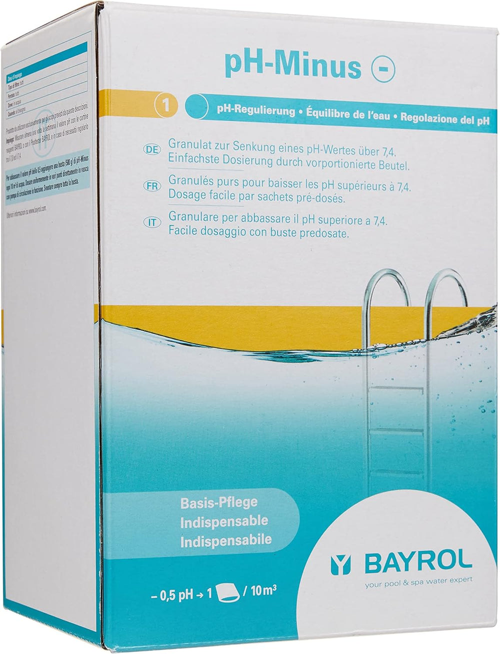BAYROL e-pH-Minus Granulat 6 kg – reduziert schnell und effektiv zu hohe pH-Werte in Pools – einfache Dosierung direkt ins Wasser – inklusive Dosierbecher – pH-Senker – pH-Einstellung für Pools