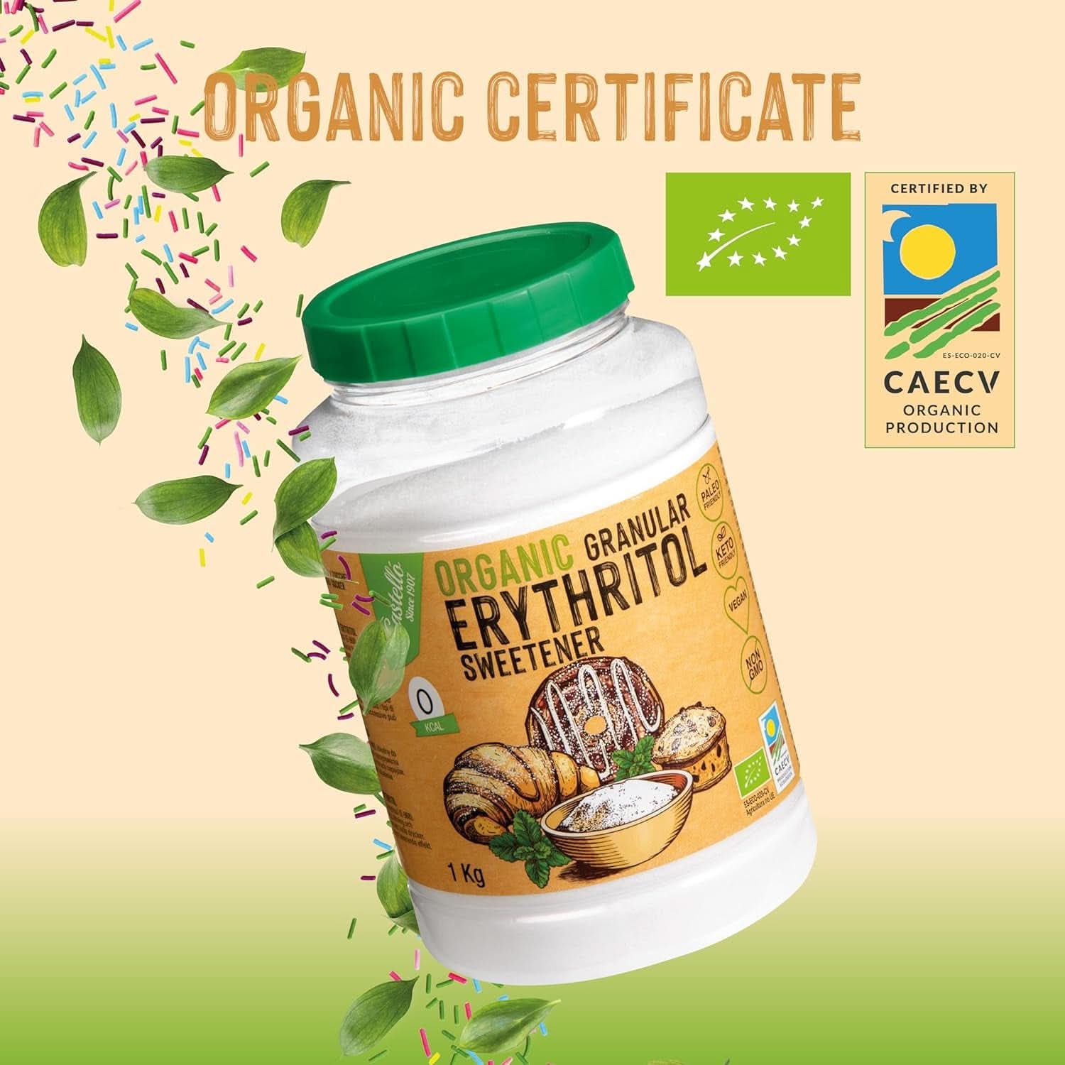 Natürliches Bio-Erythrit, 10G = 7G Zucker, 1 kg Süßstoffe Naty Shop