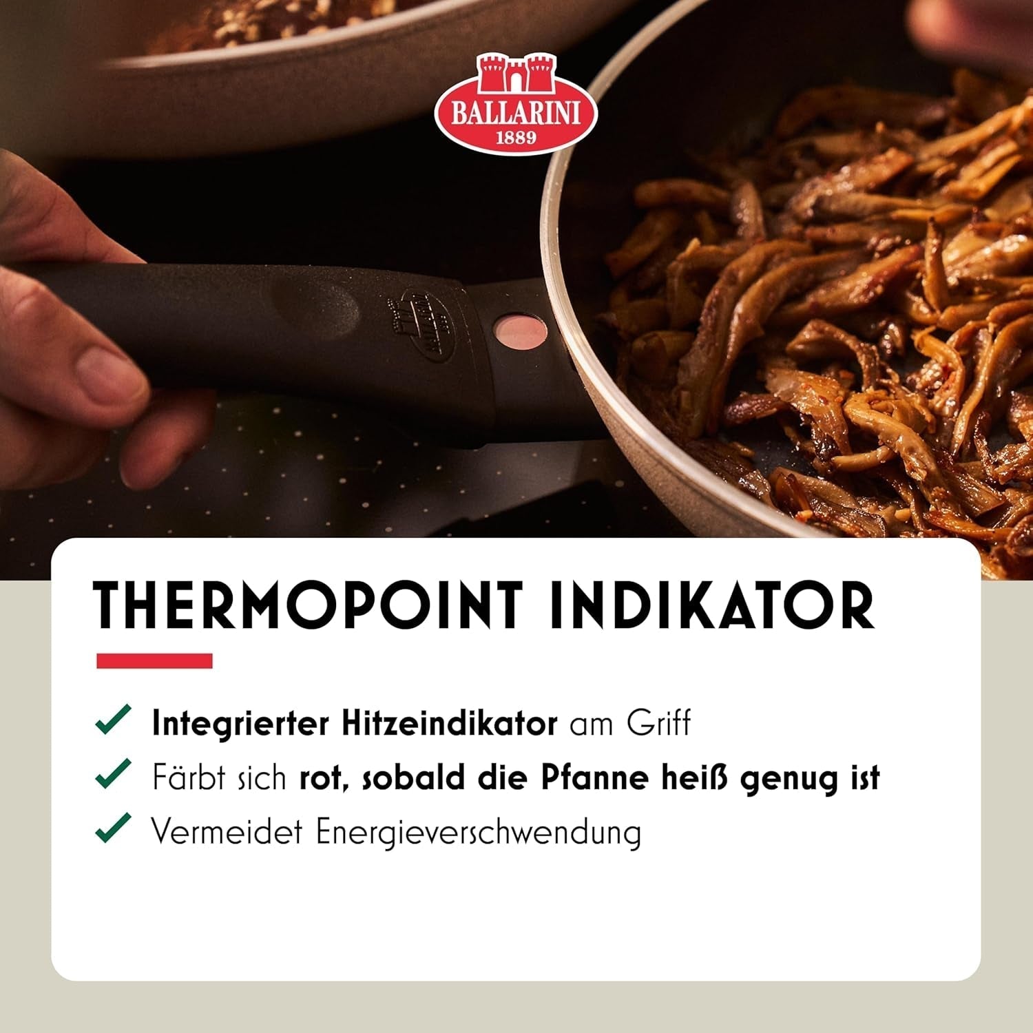 Ledro Bratpfanne, 24 cm, Aluminium, induktionsgeeignet, Antihaft-Keramikbeschichtung, Thermopoint, Made in Italy, beige Töpfe und Pfannen Naty Shop