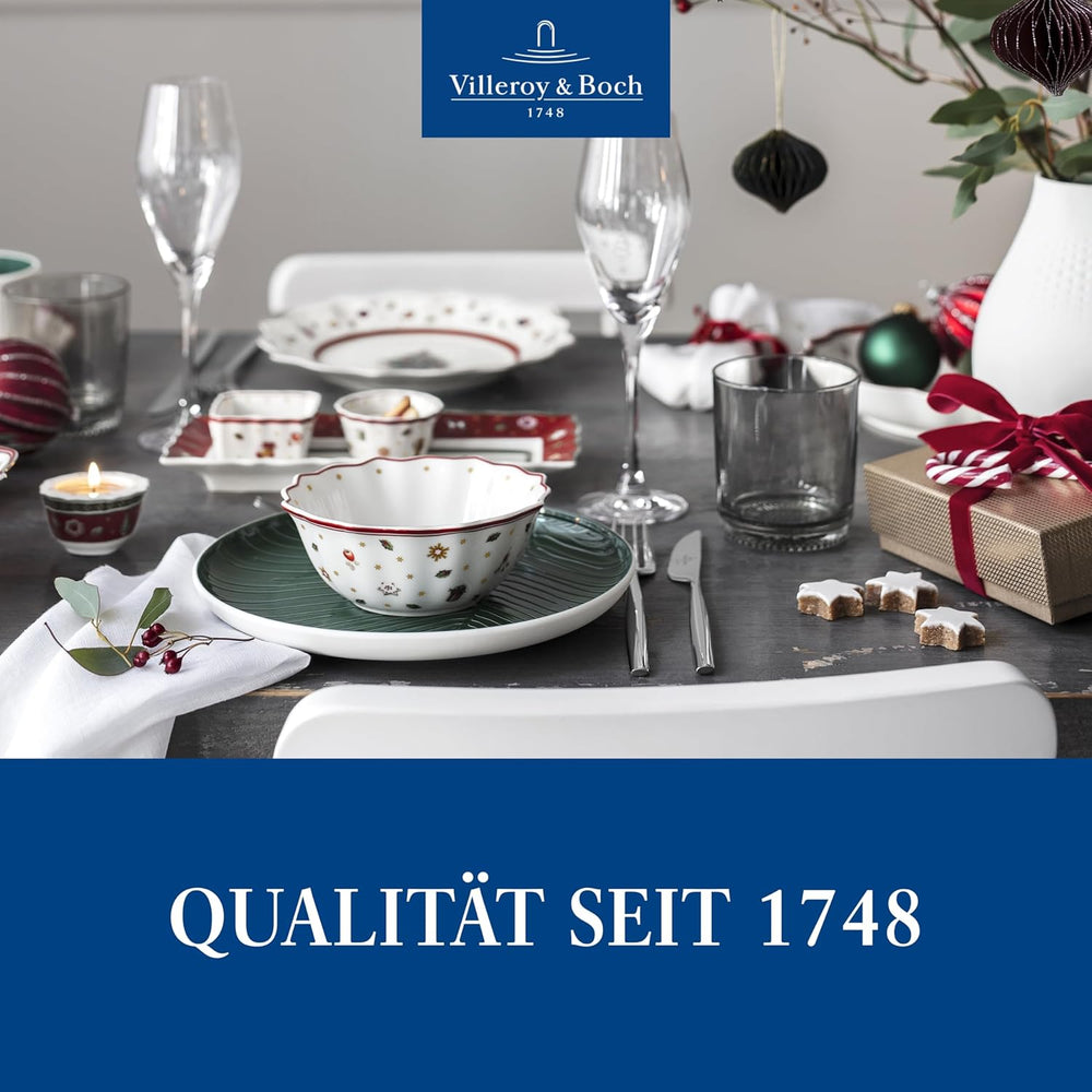 Villeroy & Boch - Set de sosuri Toy's Delight, 4 piese, Platou de servire cu boluri, Set de boluri pentru sos de Crăciun, Decorațiune de masă cu jucării, Tavă de servire, Boluri, Veselă de Crăciun, Porțelan Premium