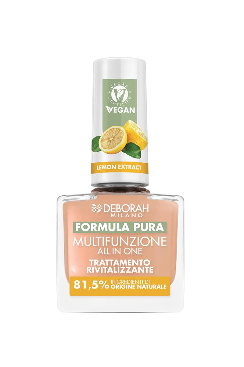Milano Formula Pure Treatment All in One Nagellack, vegan, für Unter- und Überlack, mit Zitronenextrakt, revitalisiert und reduziert Vergilbung, 8,5 ml