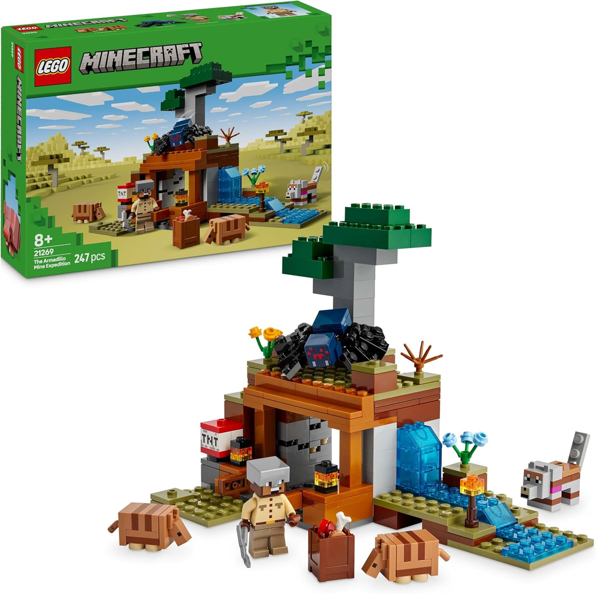 LEGO Minecraft Die Expedition zur Gürteltiermine – Interaktives Gamer Spielzeug mit Höhlenspinne- und Wolfsfiguren – TNT-Funktion – Gaming Geschenk für Jungen und Mädchen ab 8 Jahren – 21269