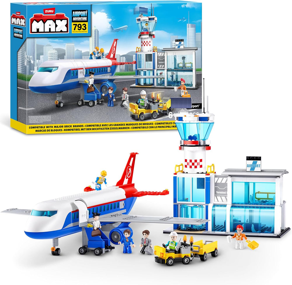 MAX Adventure Spielset Flughafen (793 Teile) Bausteine ​​Spielzeug für Kinder ab 5 Jahren Fahrzeuge Auspacken Unpacking