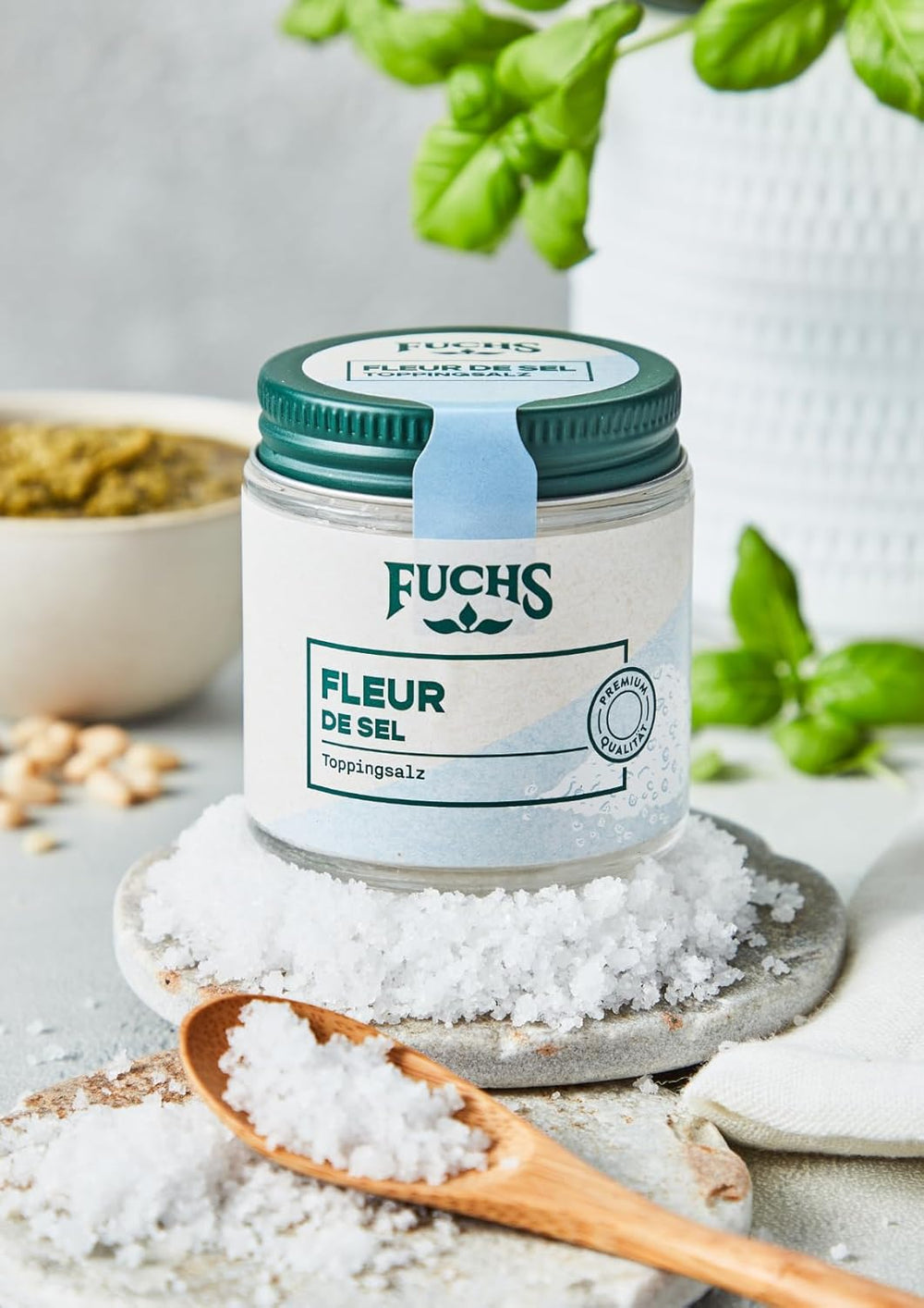 Fuchs Gewürze - Fleur de Sel | Edles Topping-Salz für Spargel, Meeresfrüchte und Fisch | Meersalz in Premiumqualität 100 g im wiederverschließbaren Gewürzglas