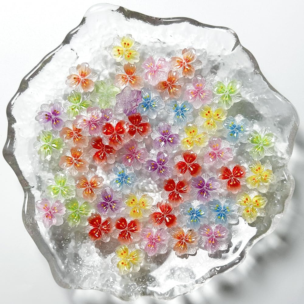 50Pcs 3D Blume Nagel Charms Nägel Zubehör Nageldesign Glitzersteine Nailart Strasssteine Flower Nail Charms Luminous Flower Nail Art Charms Bunte Blumen Deko Nagel Steinchen Flowers Nail Rhinestones