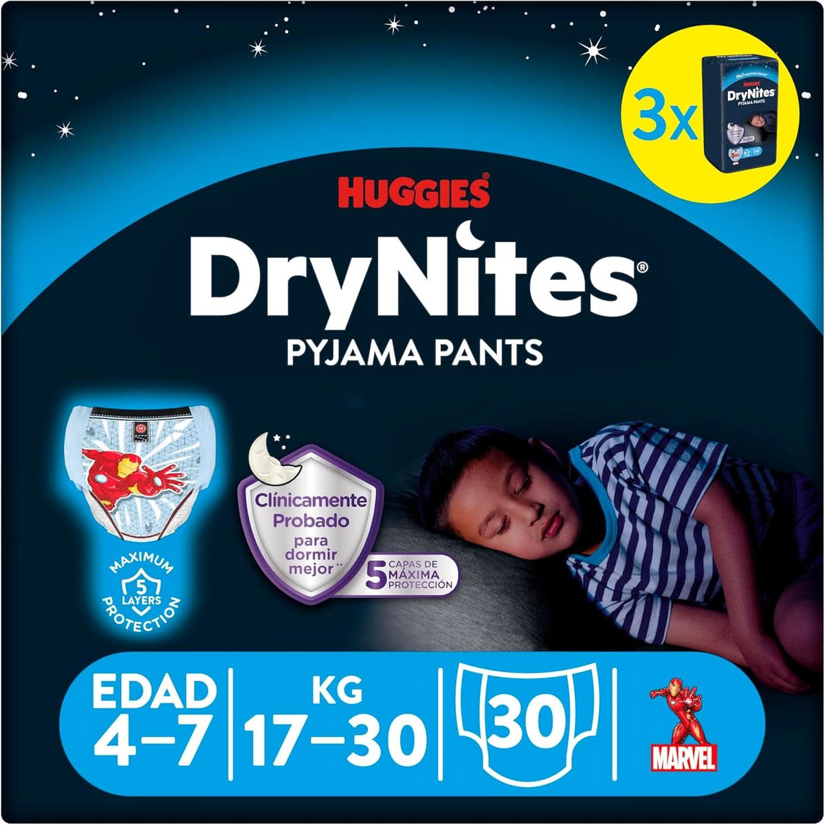 Huggies Drynites Spiderman-Höschenwindeln, 4–7 Jahre, 30 pro Packung, Mutter und Kind, Naty Shop