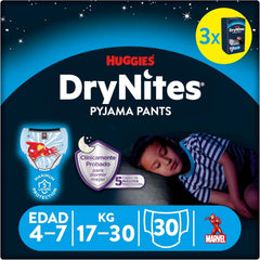 Huggies Drynites Spiderman-Höschenwindeln, 4–7 Jahre, 30 pro Packung, Mutter und Kind, Naty Shop