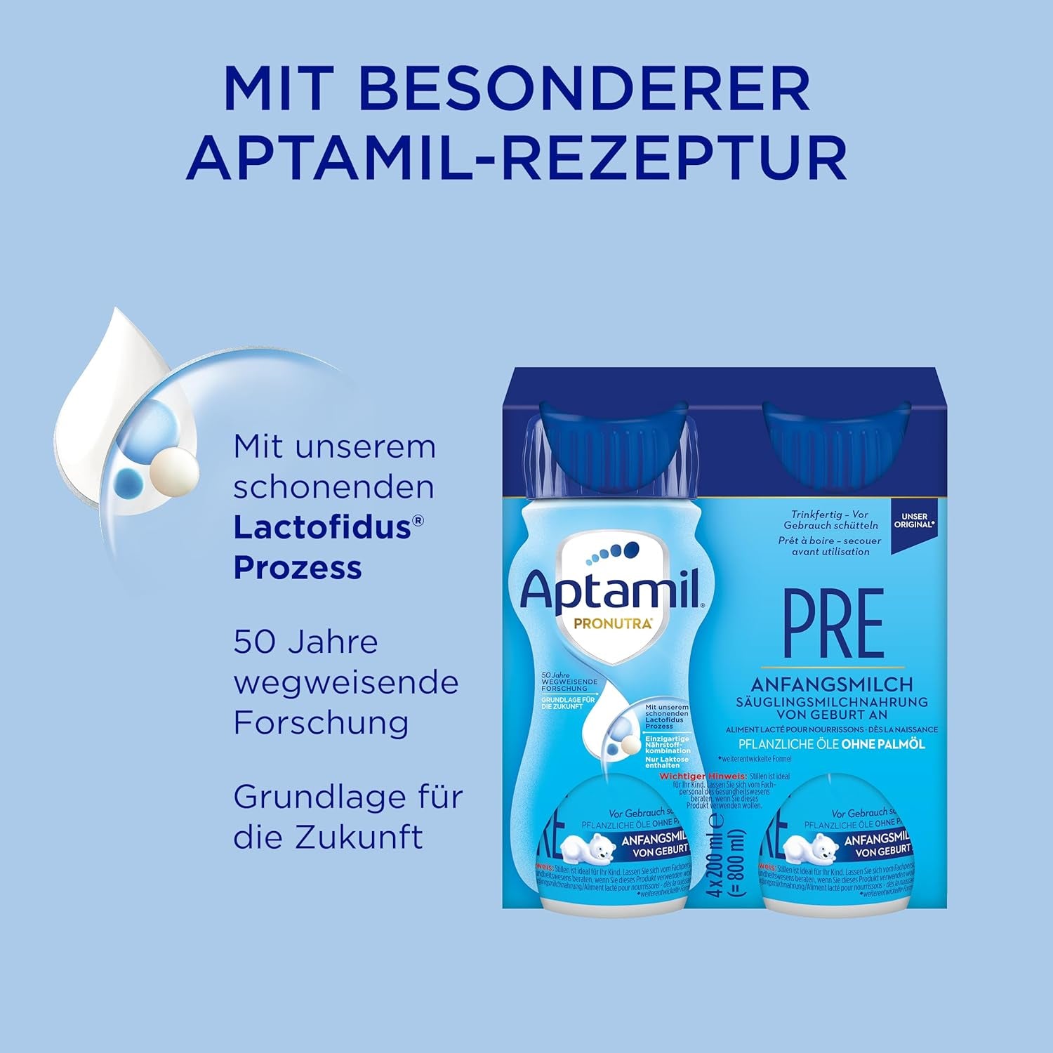 Aptamil Pronutra Pre – Säuglingsnahrung ab der Geburt – Mit pflanzlichen Ölen, ohne Palmöl – 6 x 4 x 200 ml (4800 ml)