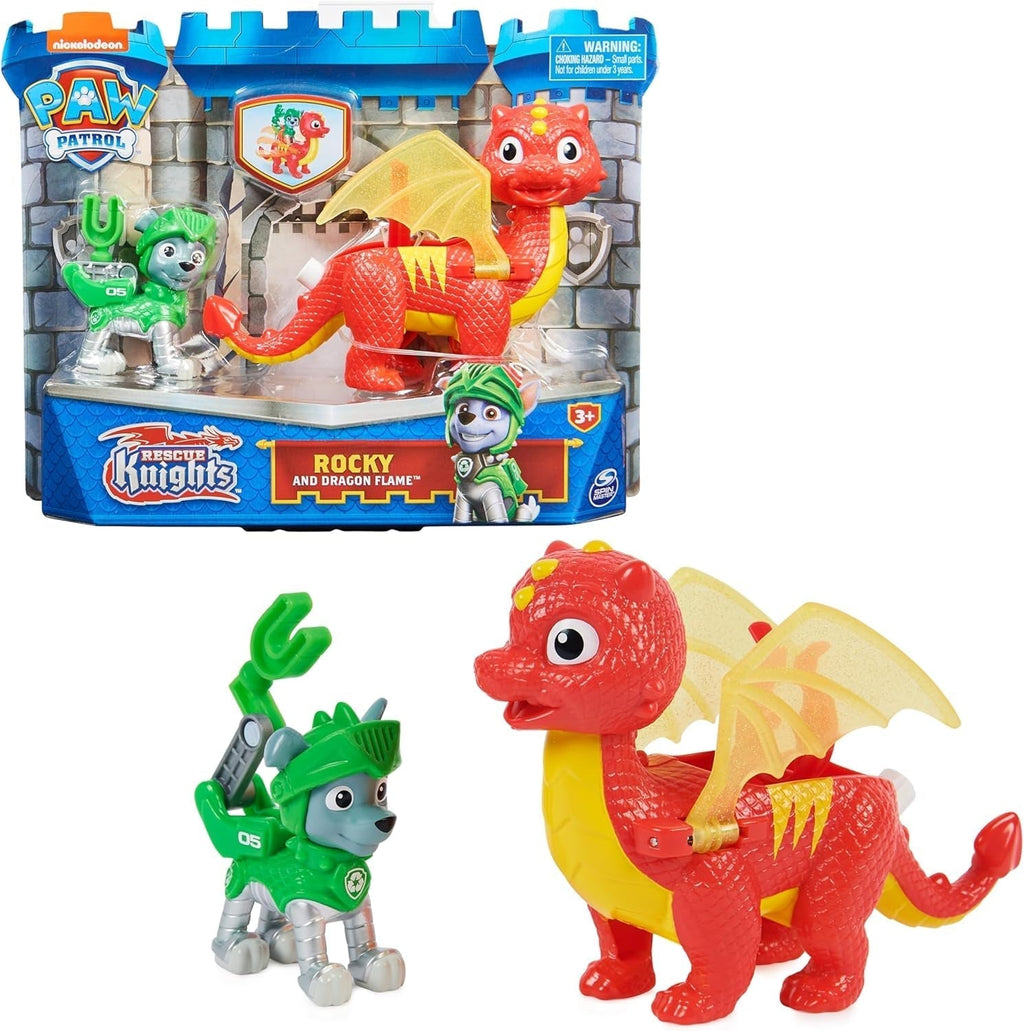 PAW PATROL, Rescue Knights Rocky și Dragon Flame set de figurine de acțiune, jucărie potrivită pentru copii cu vârsta de peste 3 ani Action figures Naty Shop Singur Rocky