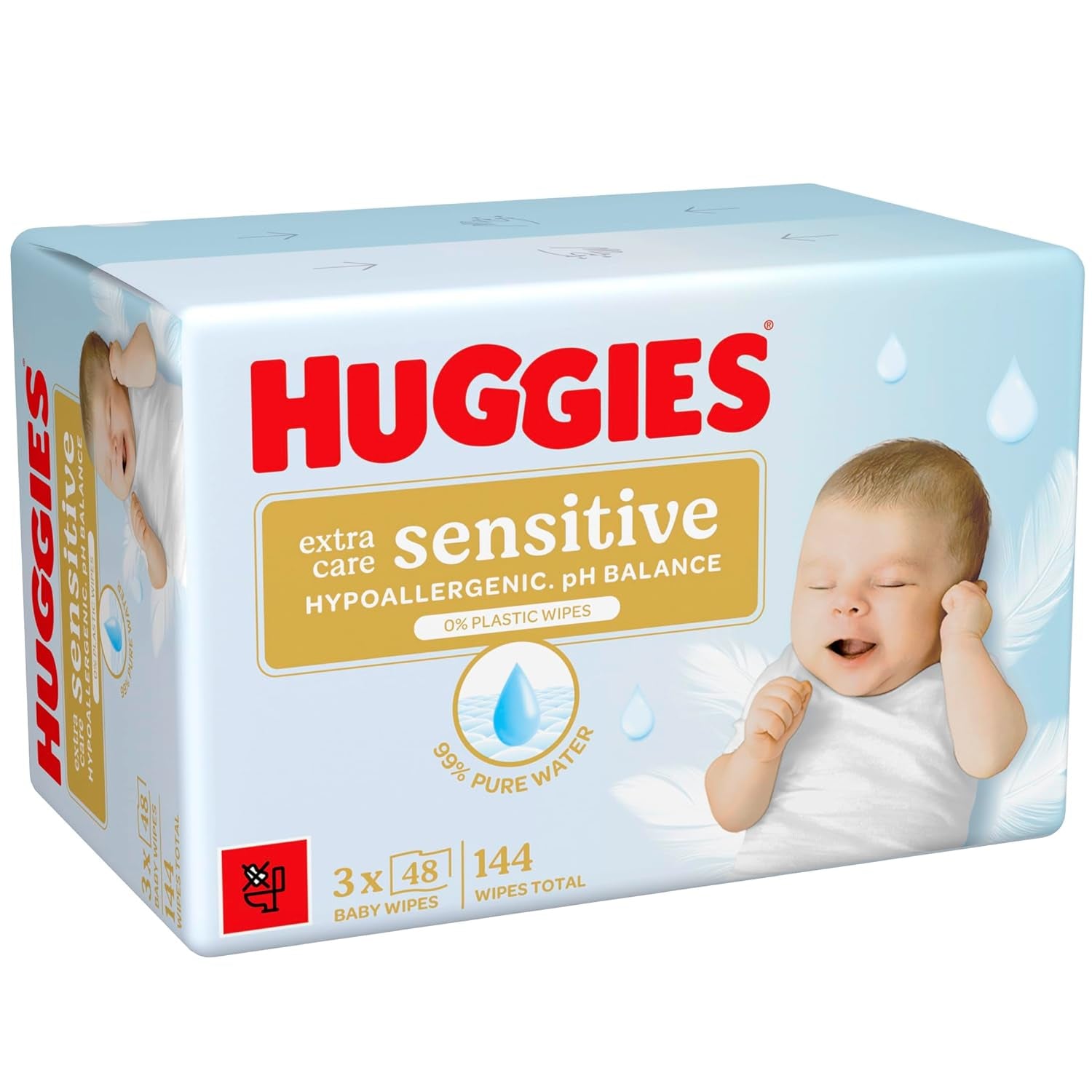 Huggies Pure Extra Care Sensitive Babytücher, 99 % Wasser, plastikfrei, parfümfrei