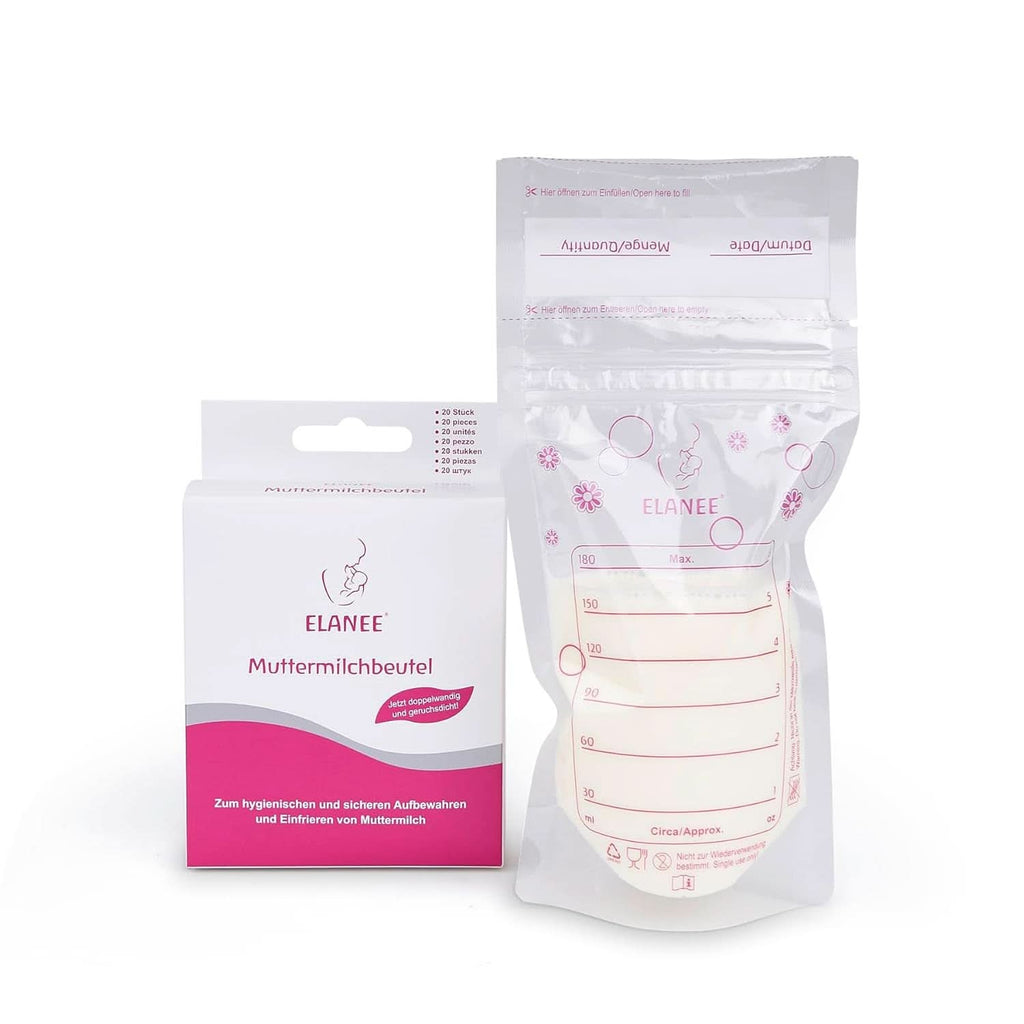ELANEE Muttermilchbeutel, Aufbewahren & Einfrieren Von Muttermilch, Geschmacksneutral Und Vorsterilisiert, Doppelter Sicherheitsverschluss,20 Stück, Mit Standfuß (711-00) Accesorii Hrana si Alaptare Bebe Naty Shop