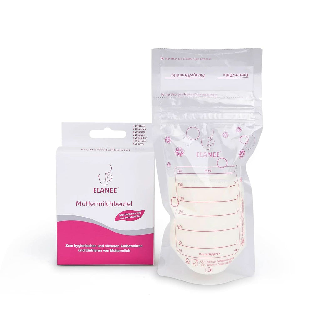 ELANEE Muttermilchbeutel, Aufbewahren & Einfrieren Von Muttermilch, Geschmackneutral Und Vorsterilisiert, Doppelter Sicherheitsverschluss, 20 Stück, Mit Standfuß (711-00) Babynahrung und Stillzubehör Naty Shop