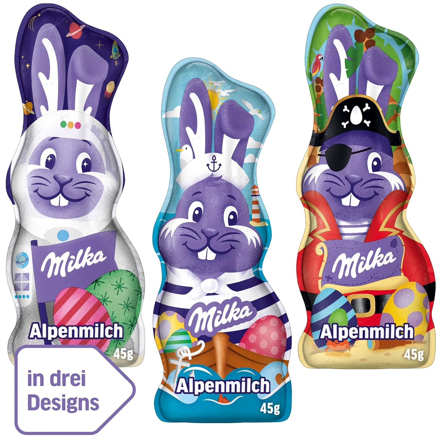 Milka Smiling Bunny Alpine Milk Design Edition – Osterschokolade mit 3 verschiedenen Designs – 24 x 45g