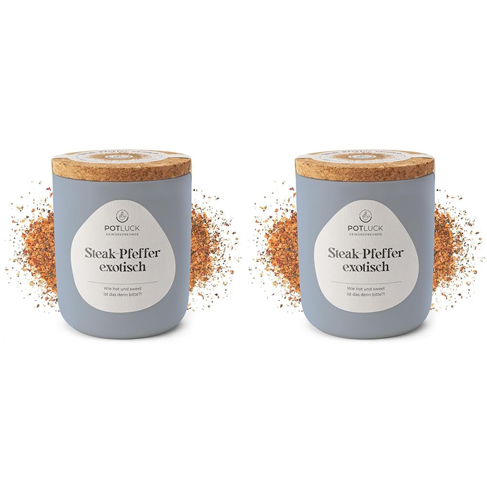 Potluck | Steak-Pfeffer exotisch | Gewürzzubereitung im Keramiktopf | 80g | Vegan, glutenfrei und mit natürlichen Zutaten