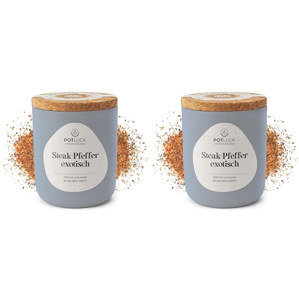 Potluck | Steak-Pfeffer exotisch | Gewürzzubereitung im Keramiktopf | 80g | Vegan, glutenfrei und mit natürlichen Zutaten