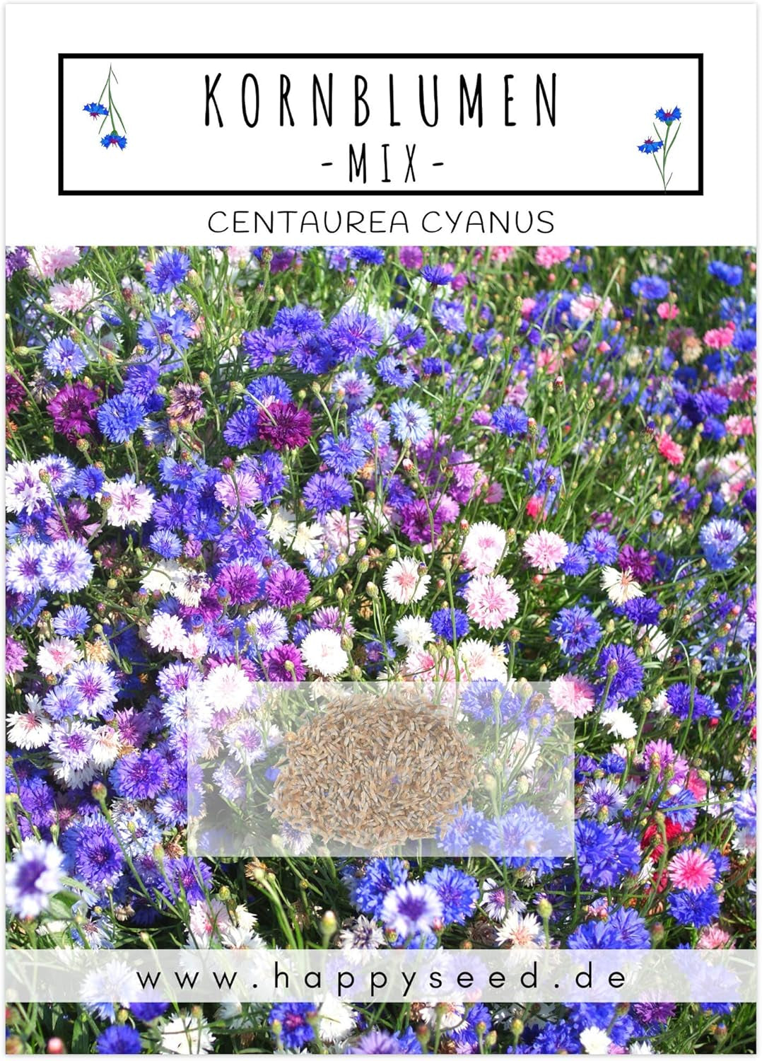 Centaurea cyanus Samen – Wunderschöne und lebendige Blüten mit langer Blütezeit für eine bunte Blumenwiese (Mischung, 1000 Samen, 80 cm)