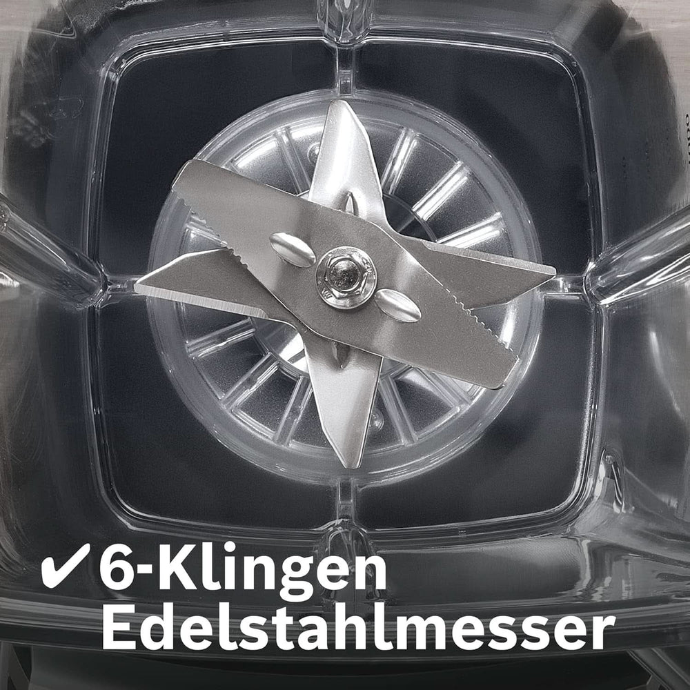 Bosch Standmixer Vitaboost MMBH6P6BDE, 6-Klingen-Edelstahlmesser, 2.5L Tritan-Mixbehälter, Stopfer, 6 Automatikprogramme, Rezeptbuch, Bpa-Frei, Einfache Reinigung, 45.000 U/Min, 1600 W, Schwarz Bucatarie Naty Shop