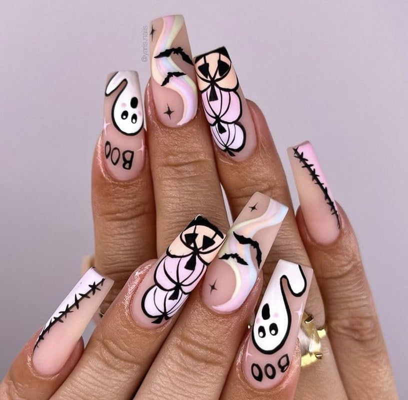 JMEOWIO Nagelsticker Halloween 9 Blatt Nail Art Sticker Selbstklebend Nagelaufkleber Süßes Gespenst Kürbis Dekoration Nageldesign Zubehör