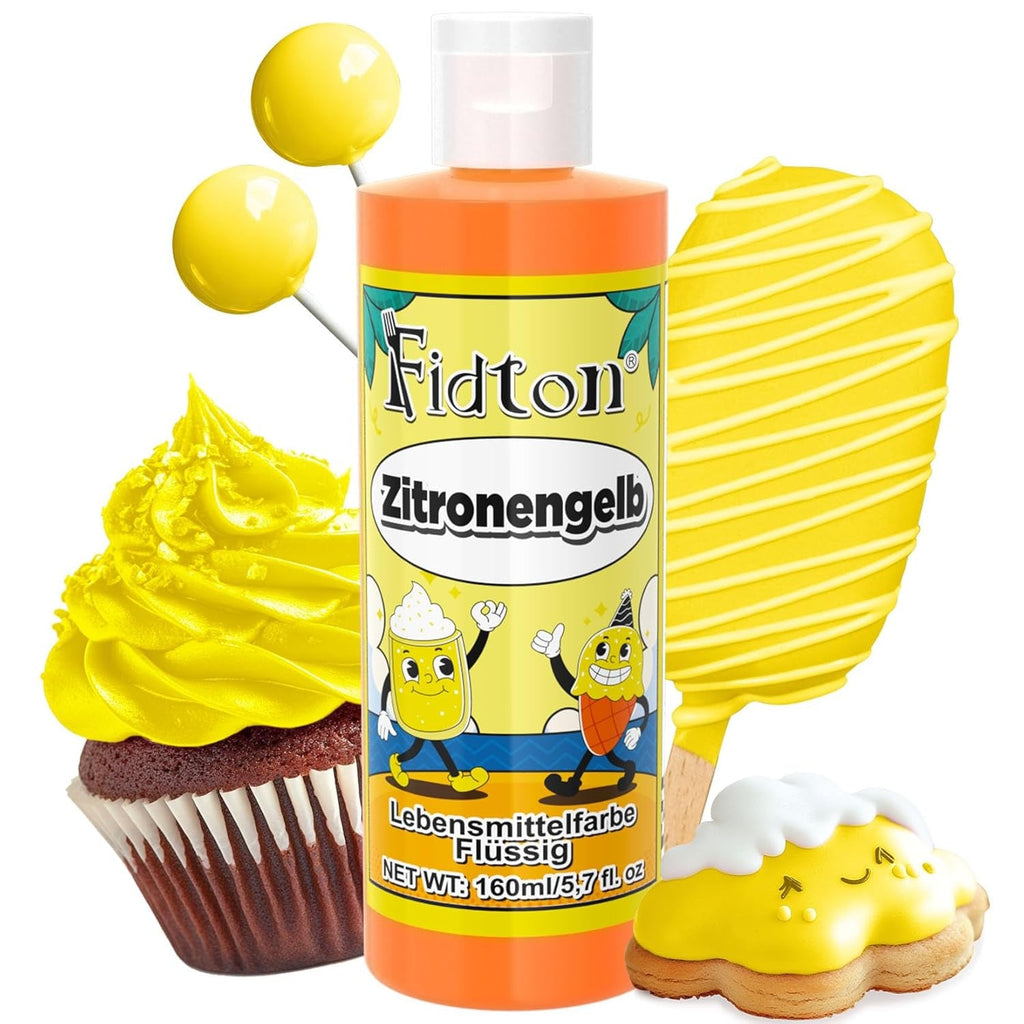Lebensmittelfarbe Gel - Fidton 12 Farben Hochkonzentrierte Lebensmittelfarben, Food Coloring Set Für Lebensmittel Farben, Fondant, Essbare Tortendeko, Eier Färben, Backen, Glasur, Makronen - 6 Ml Naty Shop 160 Ml (1Er Pack) Zitronengelb