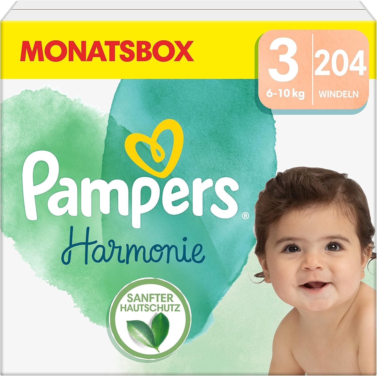 Pampers Babywindeln, Größe 2 (4–8 kg), Harmony, Half Moon Box, sanfter Hautschutz und pflanzliche Inhaltsstoffe, 240 Stück
