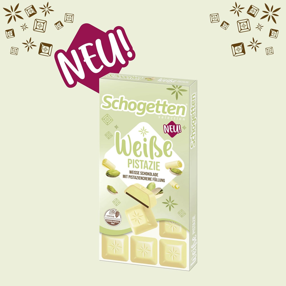 Schogetten Weiße Pistazien | Weiße Schokolade mit Pistaziencremefüllung | 100 g | Praktisch portioniert (3er-Pack)