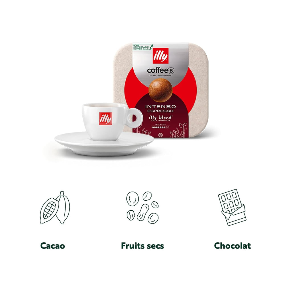 CoffeeB illy Intenso Espresso – Kompostierbare Kaffeekugeln, 9 Stück, kompatibel mit CoffeeB Maschinen, mit Noten von Kakao, Schokolade und Trockenfrüchten