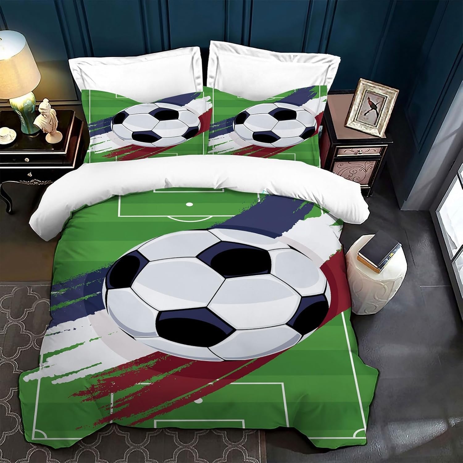 Kinderbettwäsche, Fußball, Polyester-Mikrofaser. Bettwäsche – Kinder, Naty Shop, Grün, 200 x 200 cm