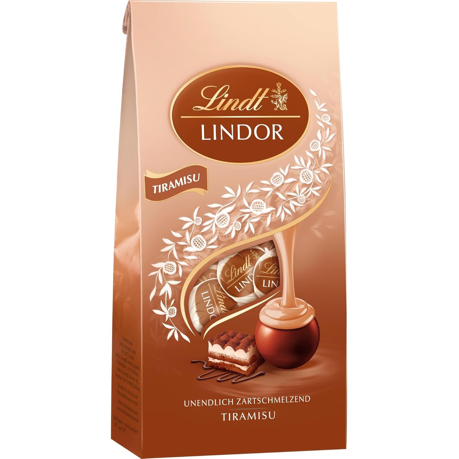 Lindt-Schokolade | LINDOR Tiramisu-Tasche | 137g | 11 Milchschokoladenkugeln mit zartschmelzender Tiramisu-Füllung | Geschenk aus Schokolade