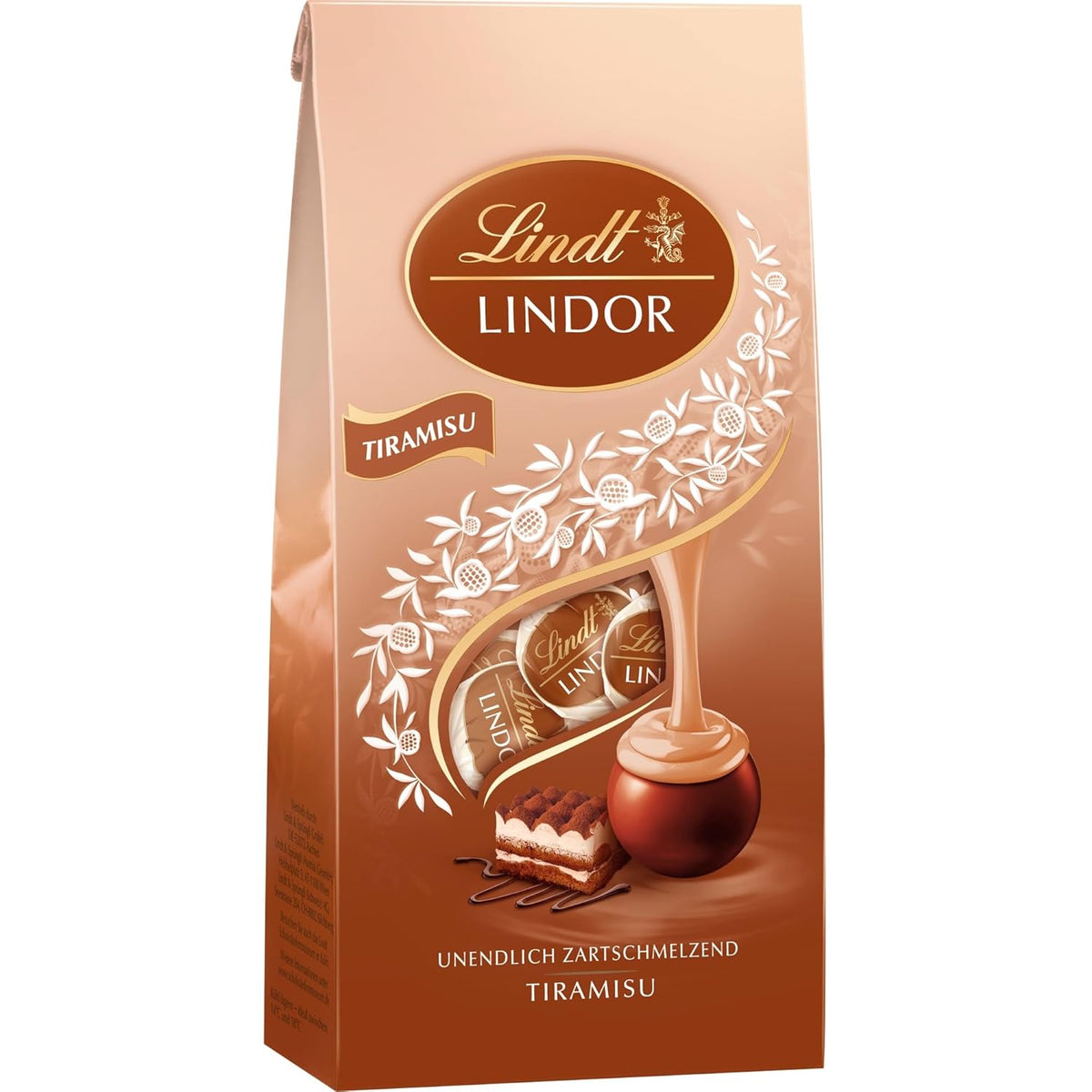 Lindt-Schokolade | LINDOR Tiramisu-Tasche | 137g | 11 Milchschokoladenkugeln mit zartschmelzender Tiramisu-Füllung | Geschenk aus Schokolade