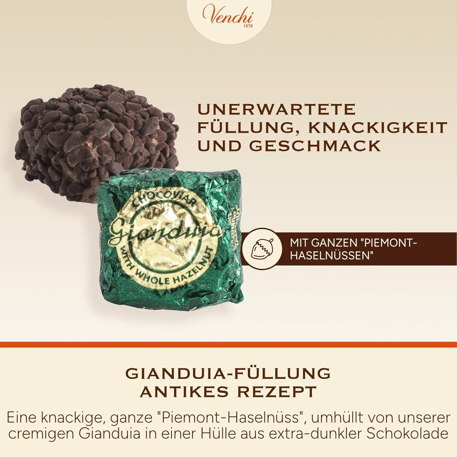Venchi – Chocoviar Gianduia, Pralinen im 1-kg-Beutel, Gianduia-Schokolade ausschließlich aus „Piemont-Wald-Haselnüssen“ hergestellt, glutenfrei, ohne künstliche Farbstoffe und ohne Konservierungsstoffe