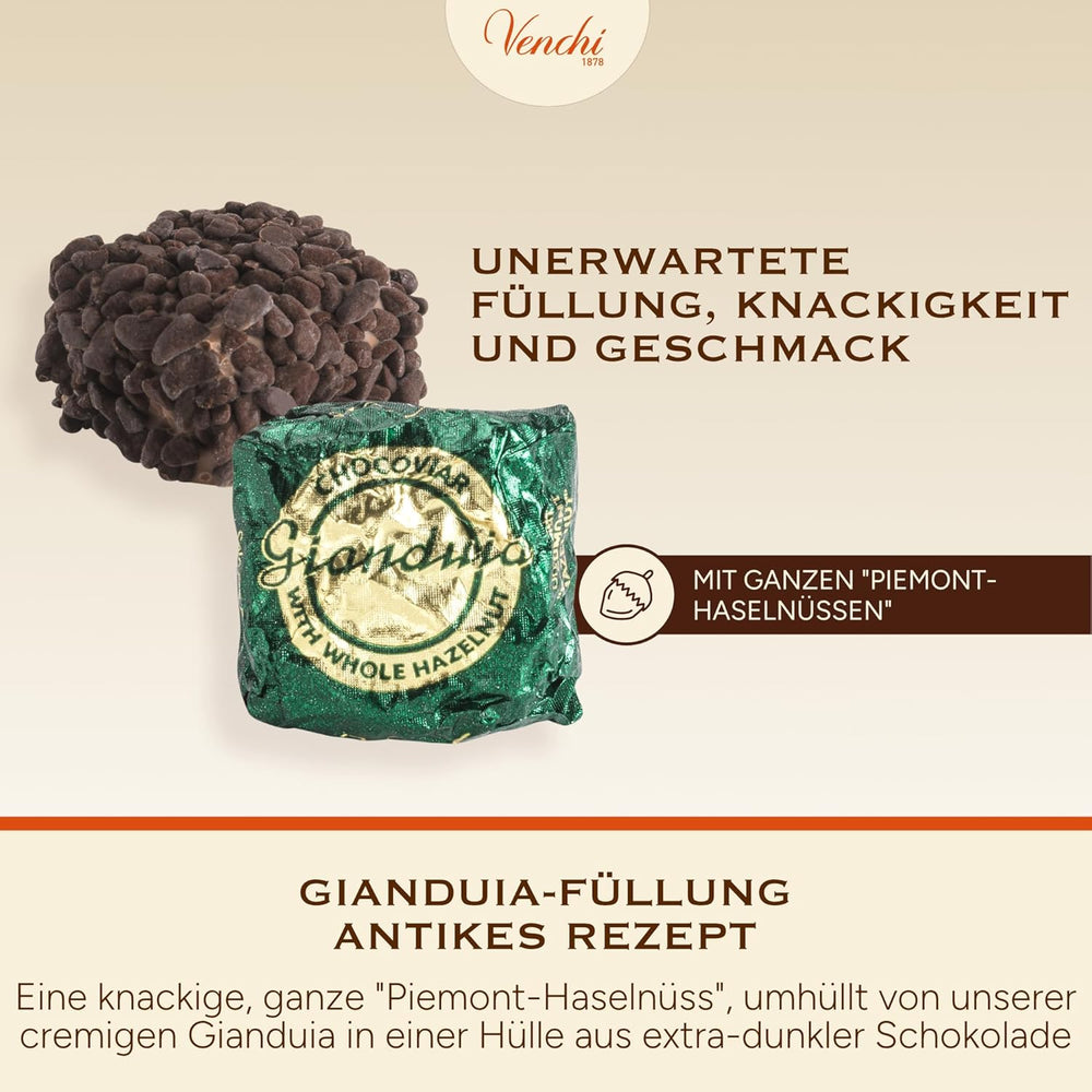 Venchi – Chocoviar Gianduia, Pralinen im 1-kg-Beutel, Gianduia-Schokolade ausschließlich aus „Piemont-Wald-Haselnüssen“ hergestellt, glutenfrei, ohne künstliche Farbstoffe und ohne Konservierungsstoffe