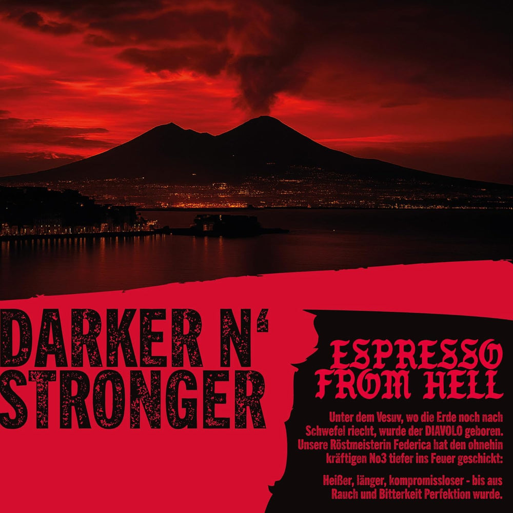 DEAD OR ALIVE DIAVOLO – Espresso Extra Dark – 100% Robusta – Extrem de Puternic – Aciditate Scăzută – Cremă Stabilă – Boabe Întregi 1kg – Prăjire Napoli